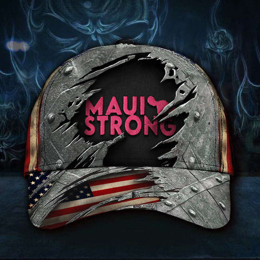 Maui Strong Hat Old Retro Pray For Maui Hawaii Wildfire Hat American Flag Gifts