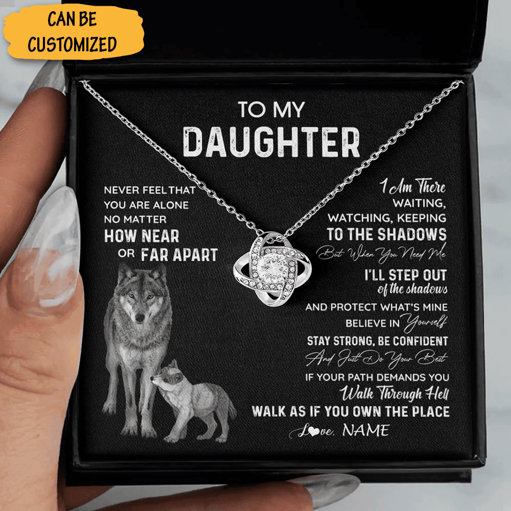 Custom Wolf To My Daughter Necklace Sterling Silver Love Knot Necklace Gifts To Daughter From Mom And Dad