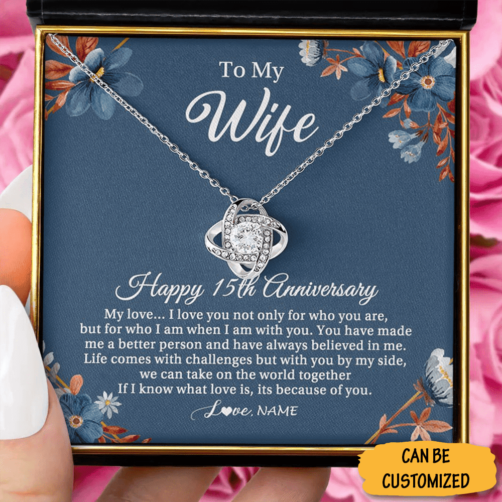 Custom To My Wife Necklace Love Knot Silver Necklace Happy 15Th Wedding Anniversary Gift For Wife For Her