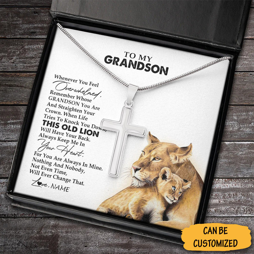 Personalized Lion To My Grandson Cross Necklace Christian Cross Necklace Confirmation Gifts For Grandson