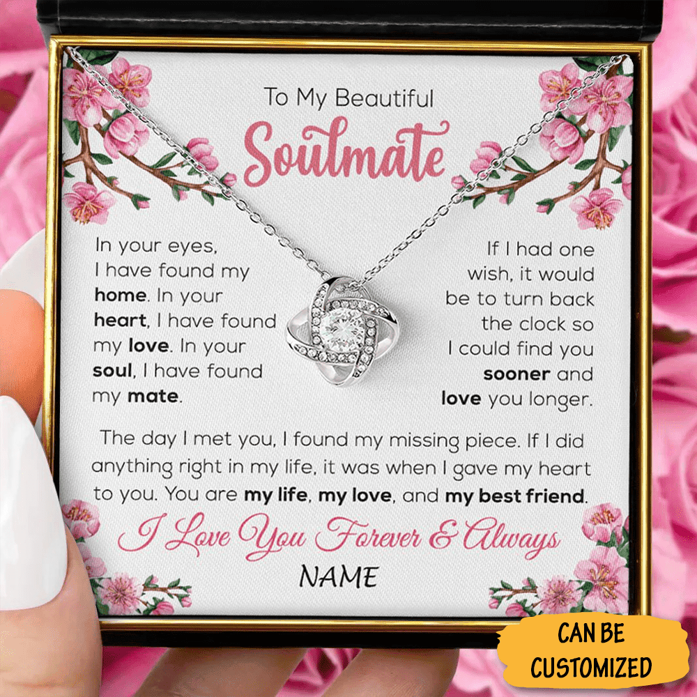 Personalized To My Beautiful Soulmate Silver Love Knot Necklace With Message Card Christmas Gifts For Soulmate