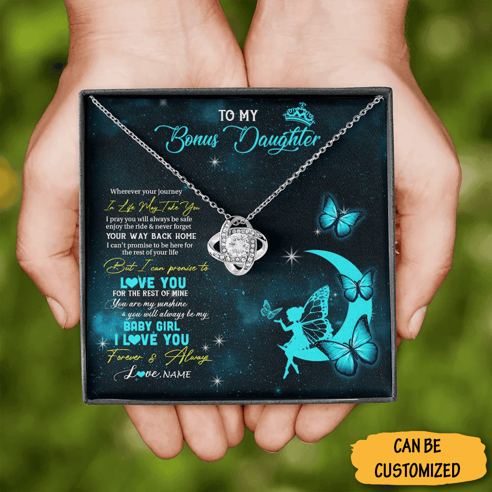 Personalized To My Bonus Daughter Necklace From Mom Dad Love Knot Necklace Sentimental Gifts