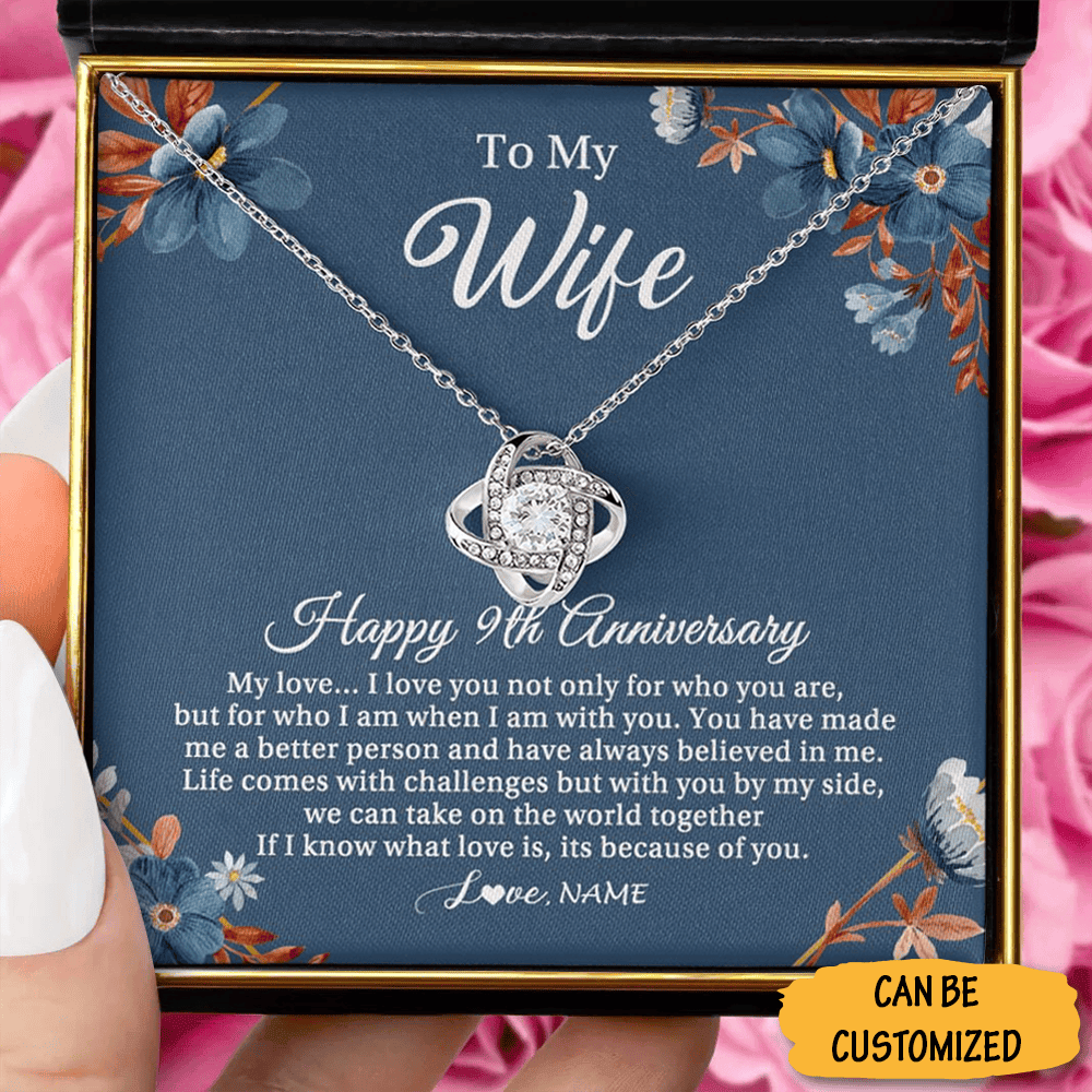 Custom To My Wife Necklace Happy 9Th Anniversary Love Knot Silver Necklace 9Th Year Wedding Anniversary Gift