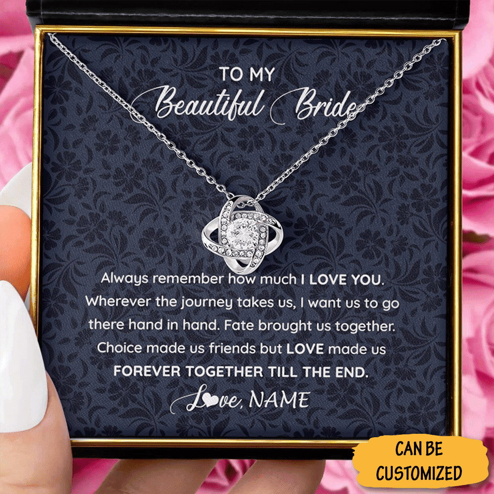 Personalized To My Beautiful Bride Necklace Sterling Silver Love Knot Necklace Gift For Bride On Wedding Day
