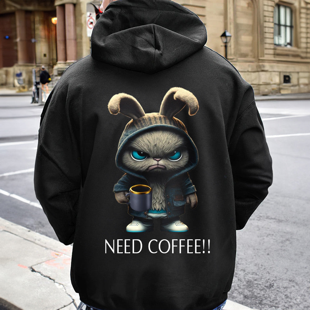 Grumpy Rabbit Need Coffee Hoodie Funny Cute Hoodie Gifts For Coffee Lovers