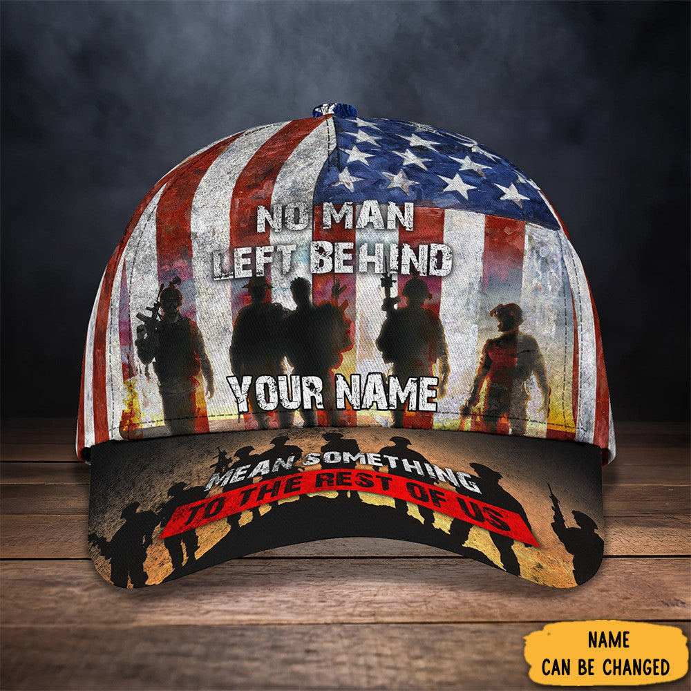 Custom Veteran No Man Left Behind Hat USA Flag Patriotic Veterans Day Thank You Gift