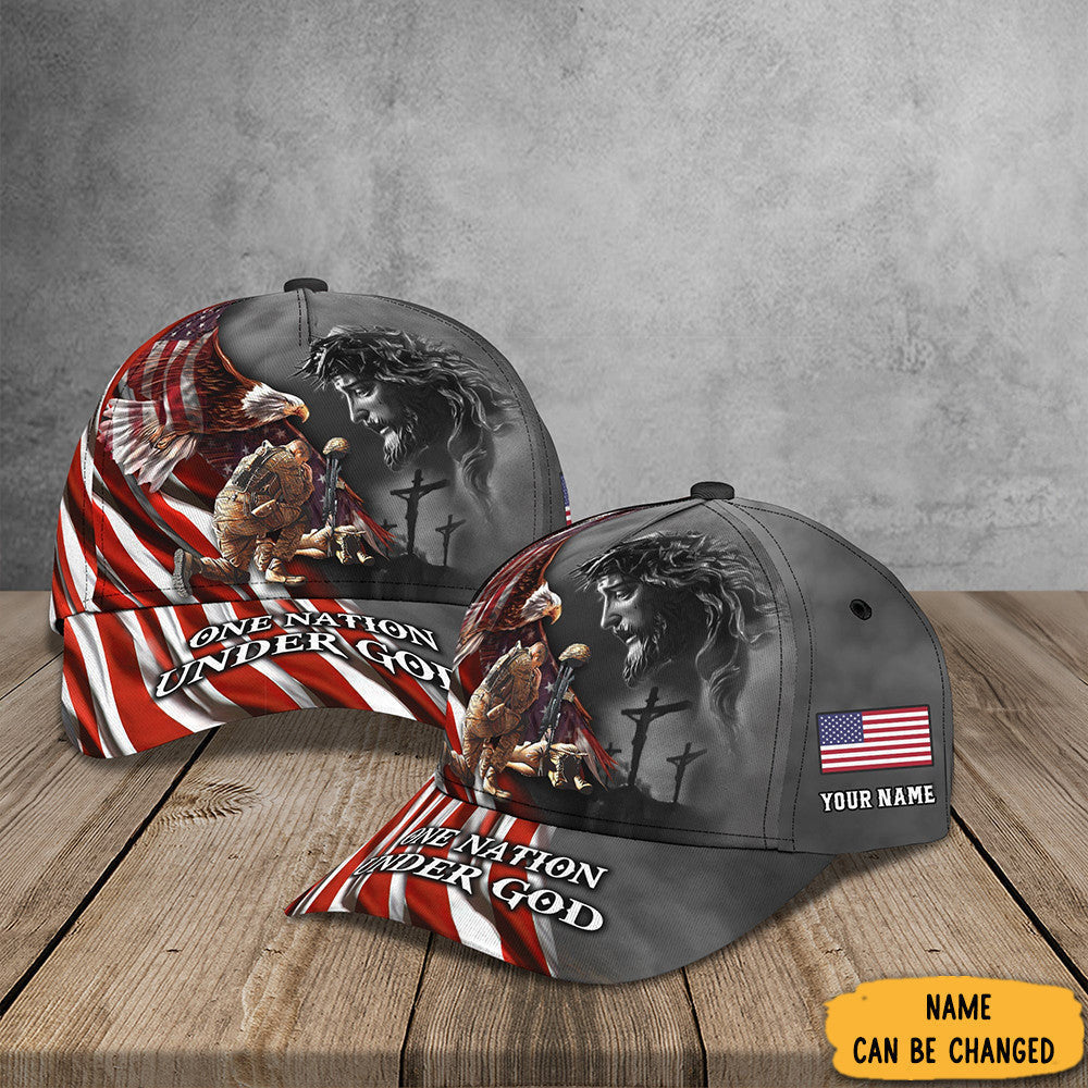 Personalized Veteran One Nation Under God Hat American Eagle Christian Jesus Veteran Hats Gift