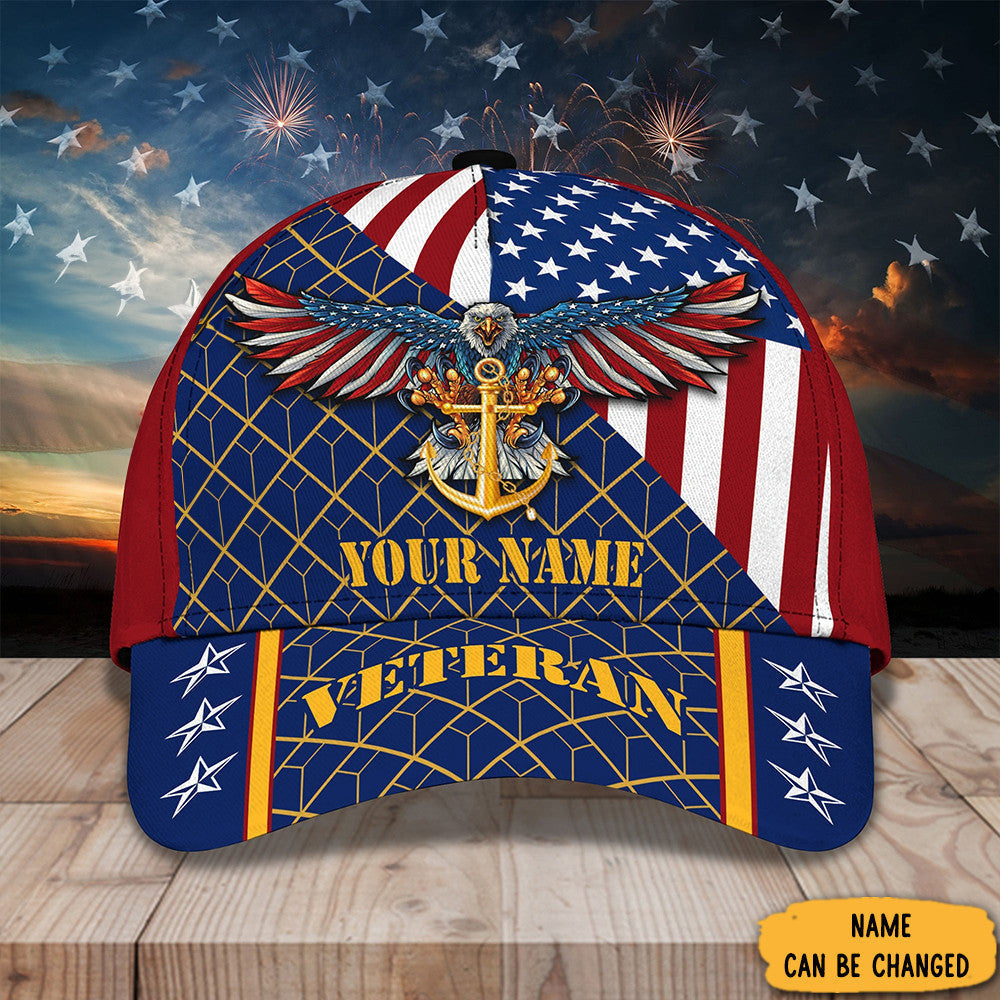Personalized Eagle US Navy Veteran Hat American Flag USA US Navy Veteran Baseball Caps
