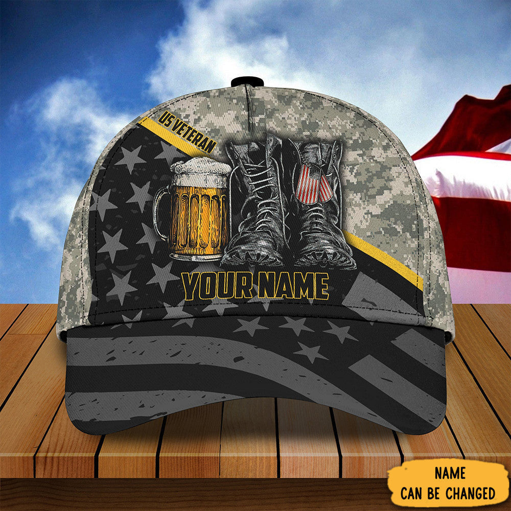 Personalized Beer And Combat Boots Veteran Camo Hat Great Gifts For Veterans Beer Lovers