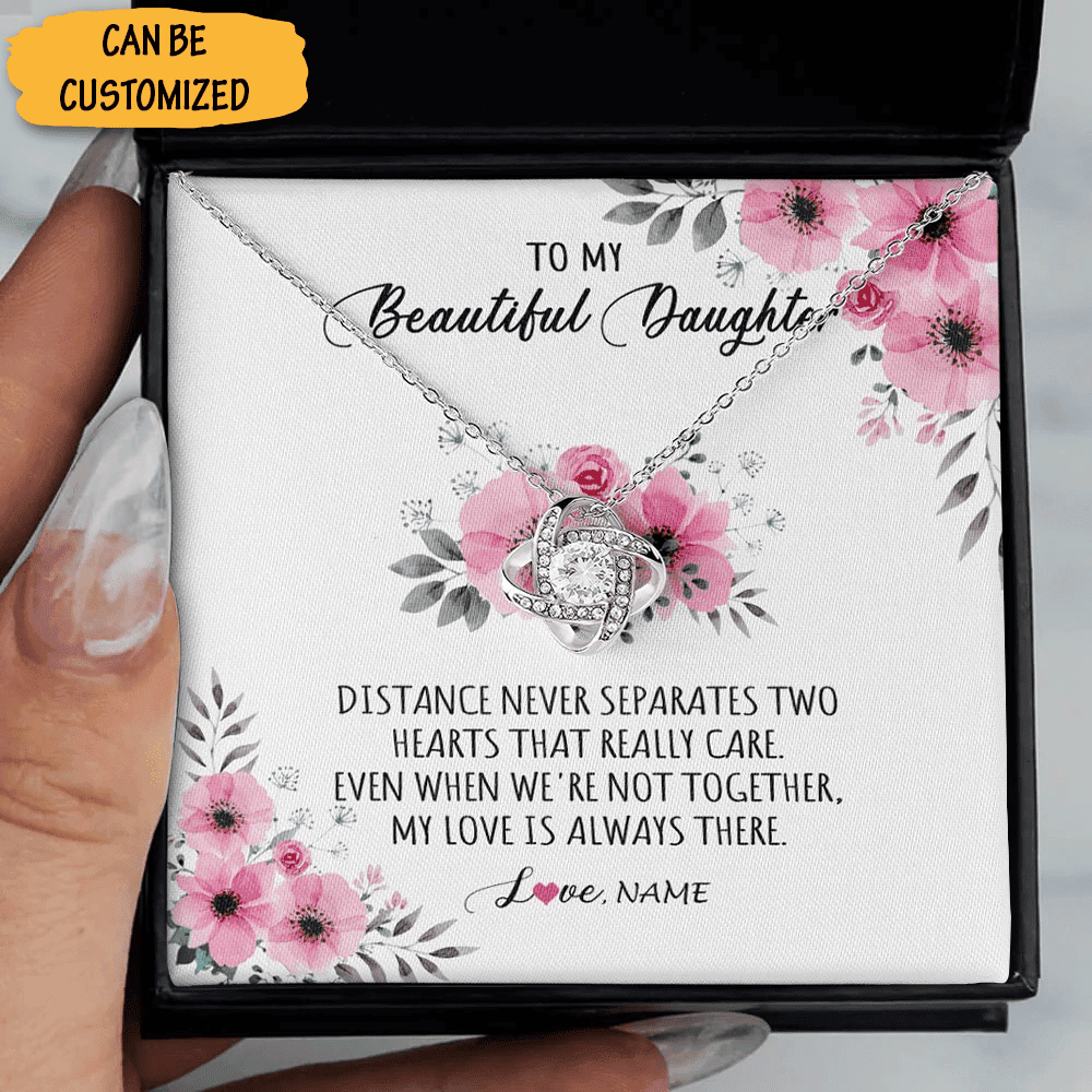 Custom To My Beautiful Daughter Necklace Love Knot Necklace Message Jewelry Gift Box Christmas For Daughter