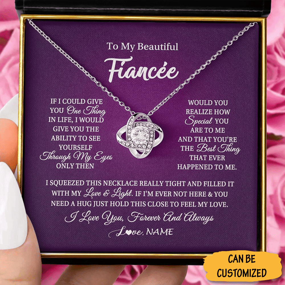 Personalized To My Beautiful Fiancee Necklace Sterling Silver Love Knot Jewellery Necklace Presents For Fiancee