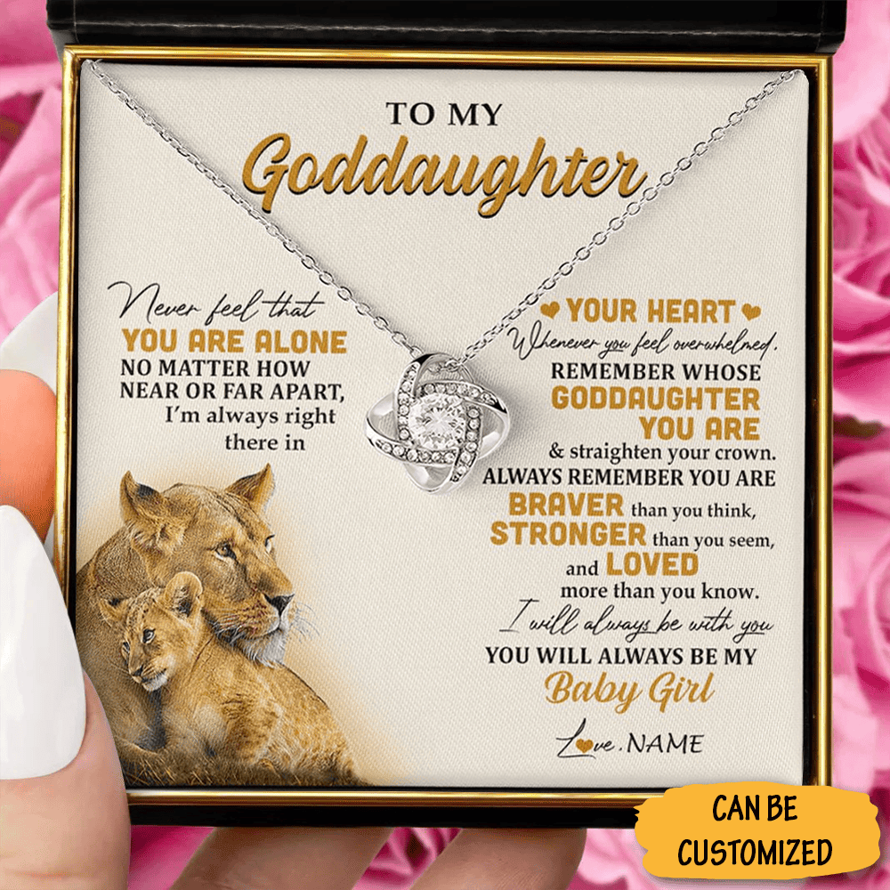 Customized Lion To My Goddaughter Necklace Silver Love Knot Necklace Unique Goddaughter Gifts For Christmas