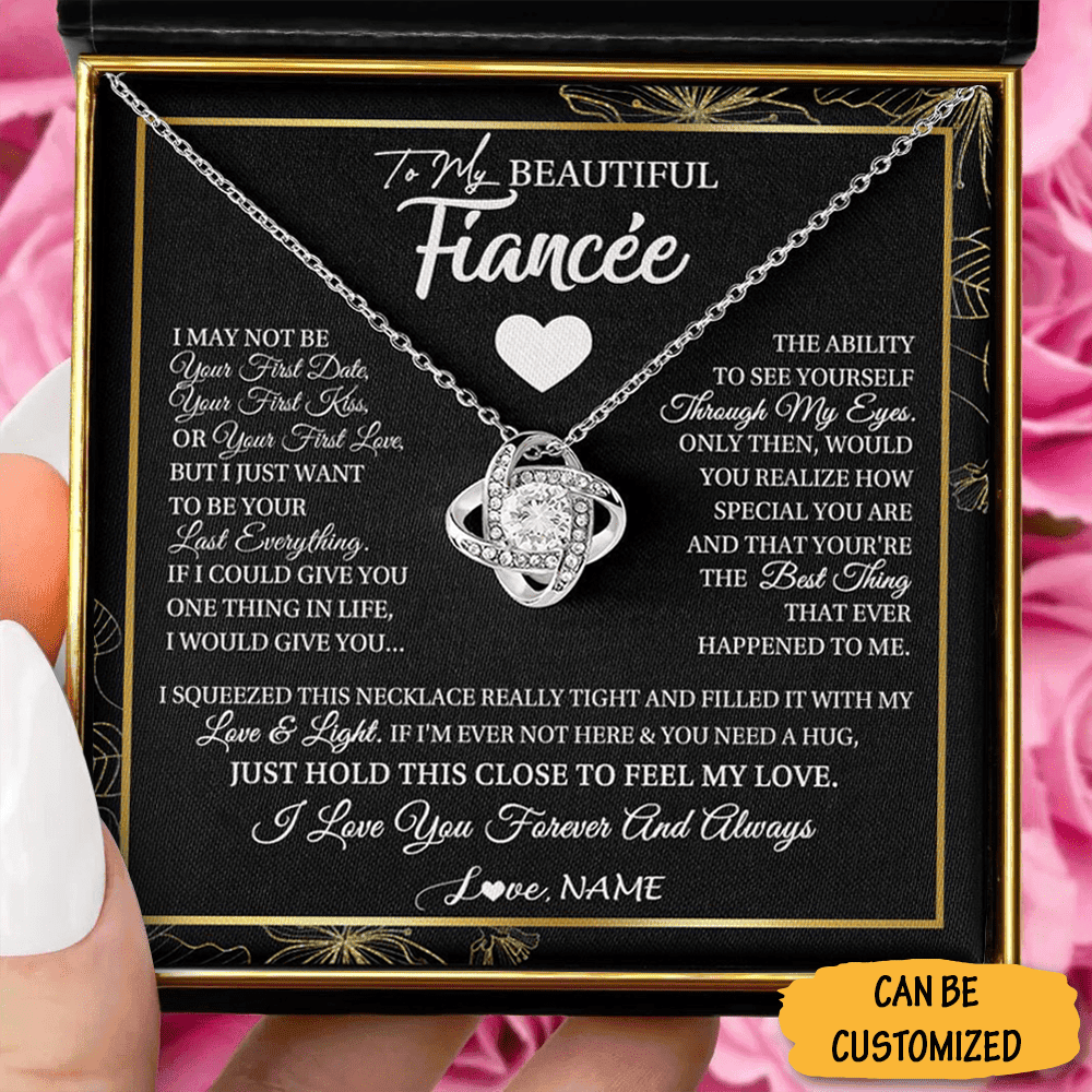 Personalized To My Beautiful Fiancee Necklace Silver Love Knot Jewellery Birthday Christmas Presents For Fiancee