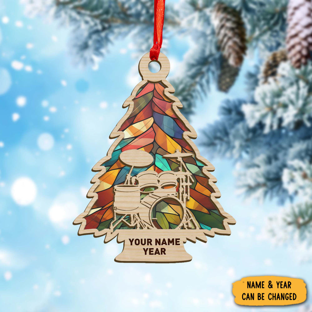 Personalized Drum Christmas Tree Suncatcher Ornament Xmas Tree Decor Presents For Drummers