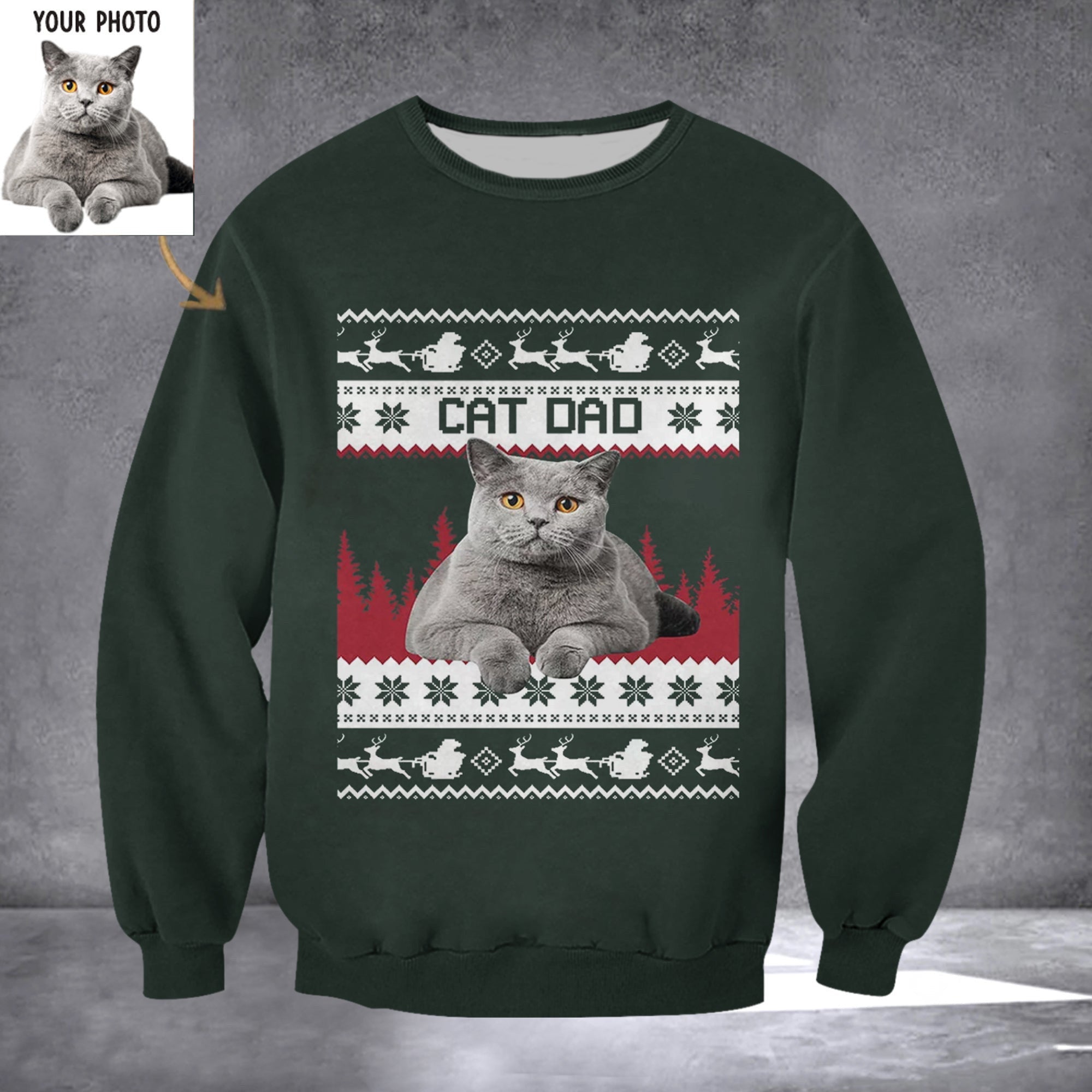 Personalized Photo Cat Dad Ugly Christmas Sweatshirt Cat Lovers Xmas Sweatshirt Gifts For Him