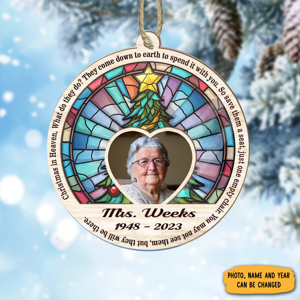 Personalized Photo Christmas In Heaven Suncatcher Ornament Memorial Ornaments With Picture