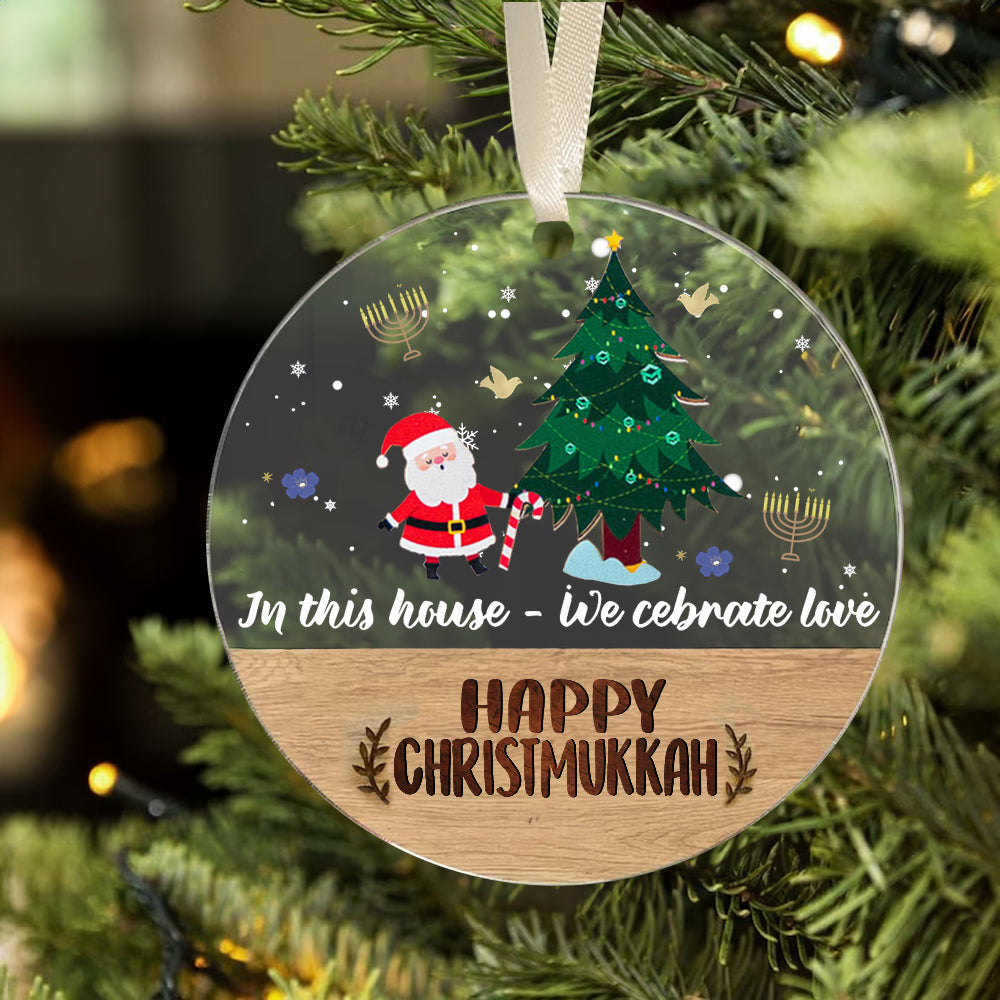 Happy Hanukkah Ornament Hanukkah And Christmas Decorations In This House We Celebrate Love