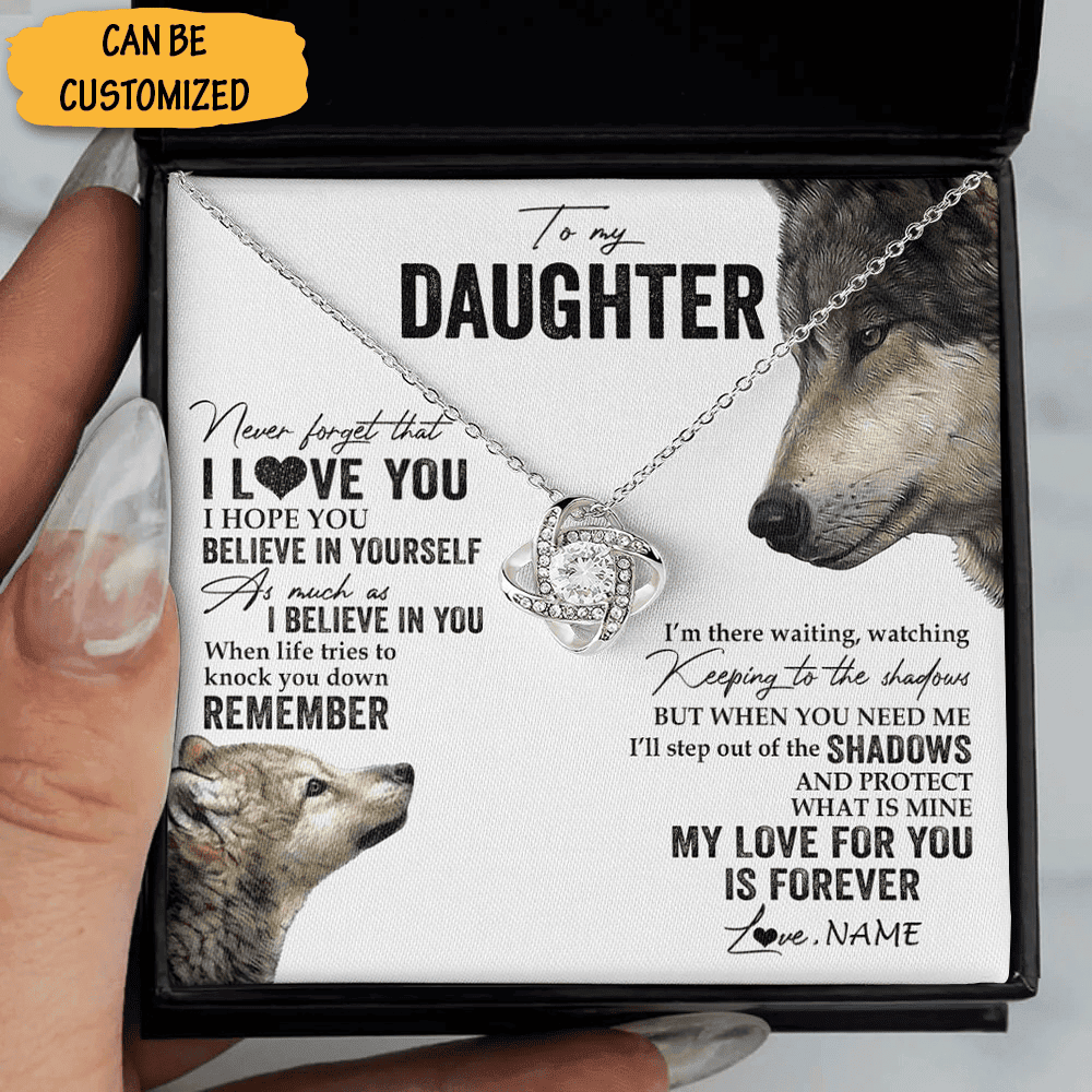 Personalized Wolf To My Daughter Necklace Sterling Silver Love Knot Necklace Best Gift To Give Your Daughter