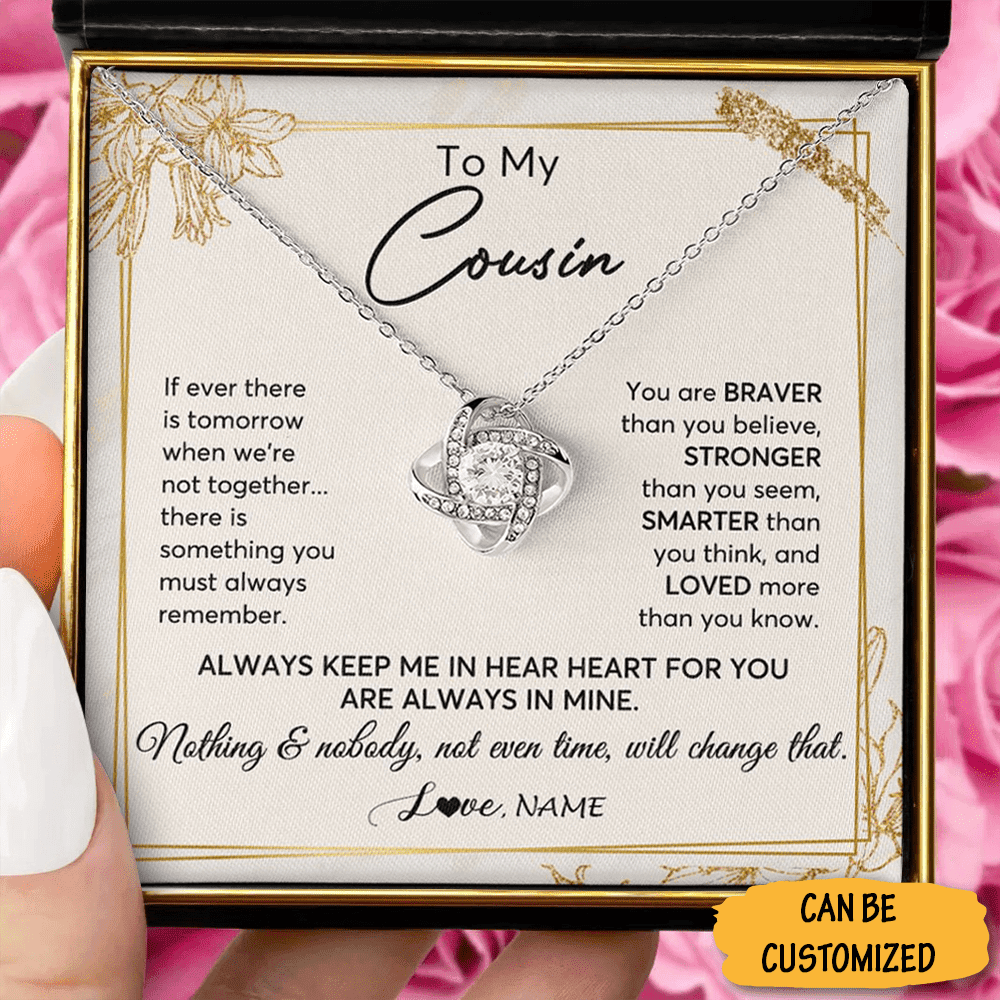 Personalized To My Cousin Necklace Silver Love Knot Necklace Meaningful Messages Gifts For Older Cousins