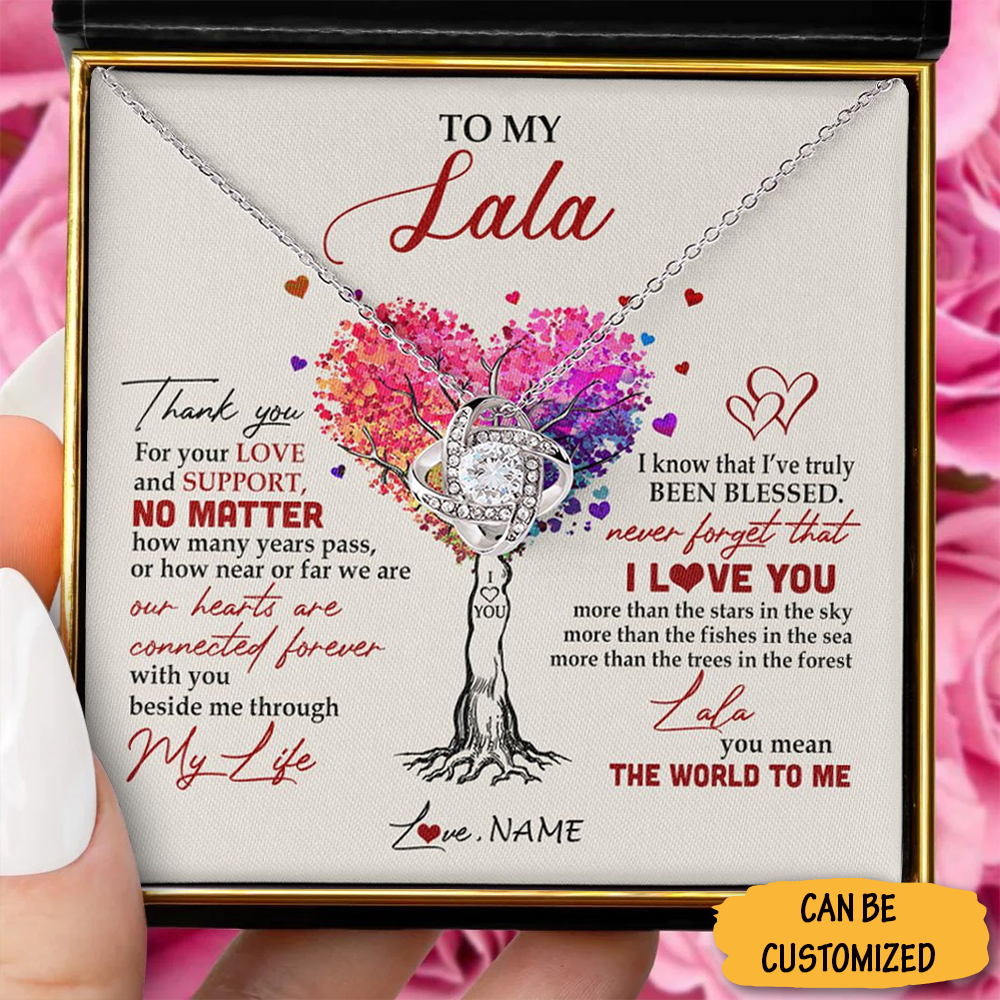 Custom To My Lolly Silver Love Knot Necklace With Meaningful Message For Giving A Necklace Gift Box