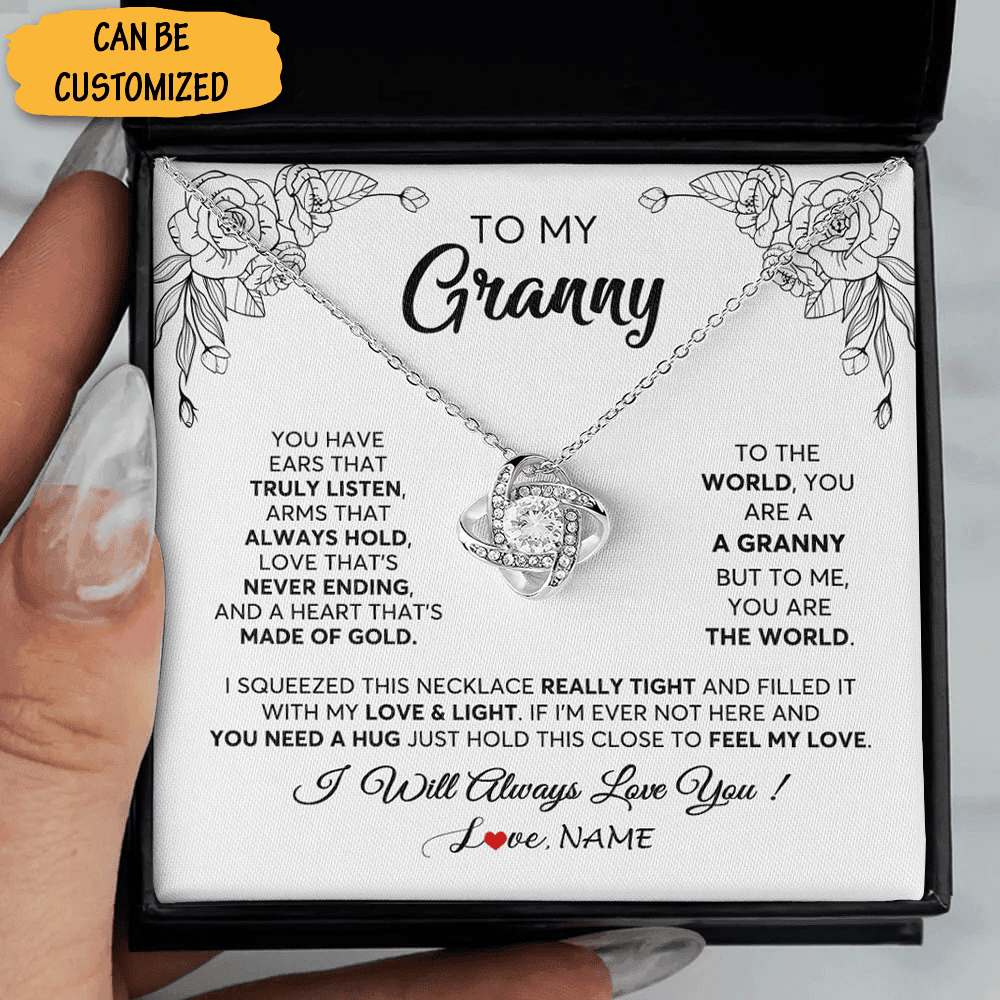 Custom To My Granny Necklace Silver Love Knot Necklace Message Grandma Granny Gifts For Christmas