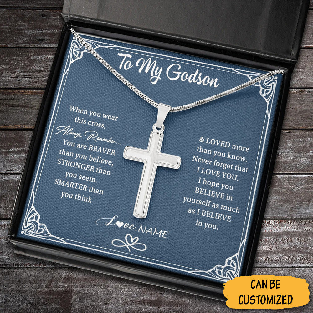 Custom To My Godson Cross Necklace Pendant Christian Cross Chain Necklace Yearly Gifts For Godson Christmas