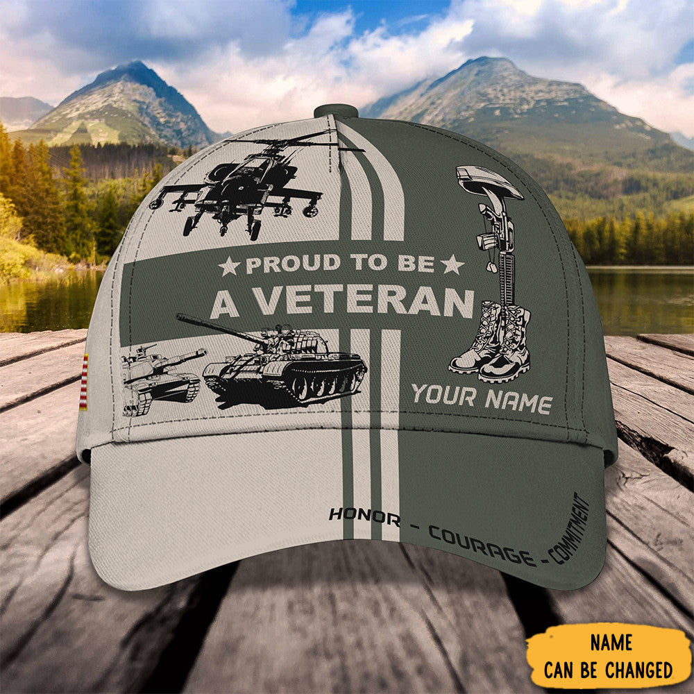 Custom Proud To Be A Veteran Hat Honor Courage Commitment Patriotic Veteran Ball Cap