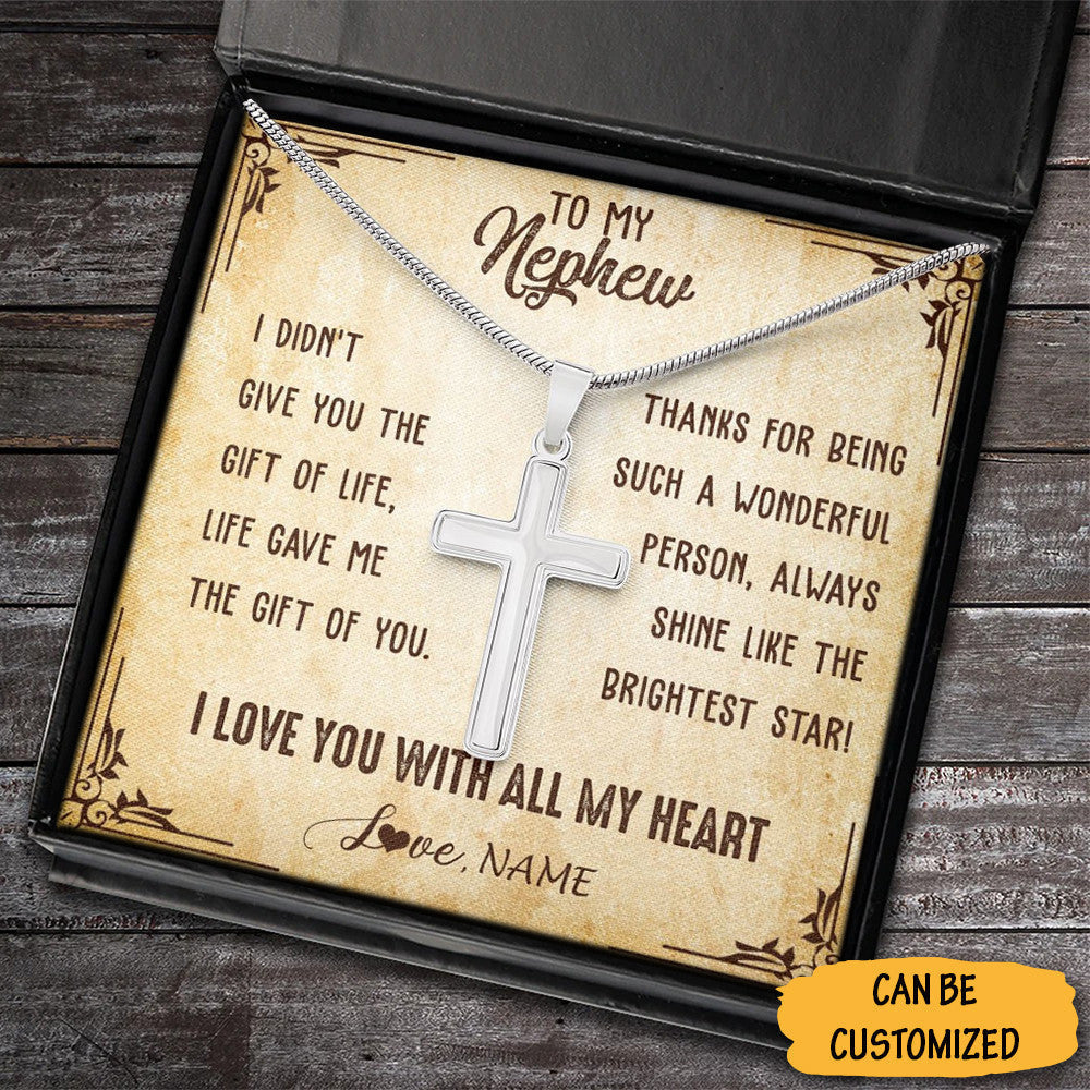 Custom To My Nephew Cross Necklace From Aunt Uncle Silver Cross Pendant Chain Necklace For Nephew Keepsake
