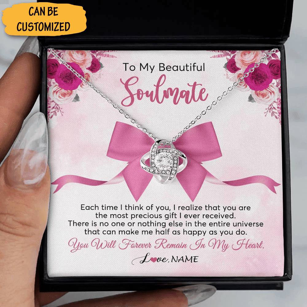 Custom To My Beautiful Soulmate Necklace Sterling Silver Love Knot Necklace Birthday Gift For Soulmate
