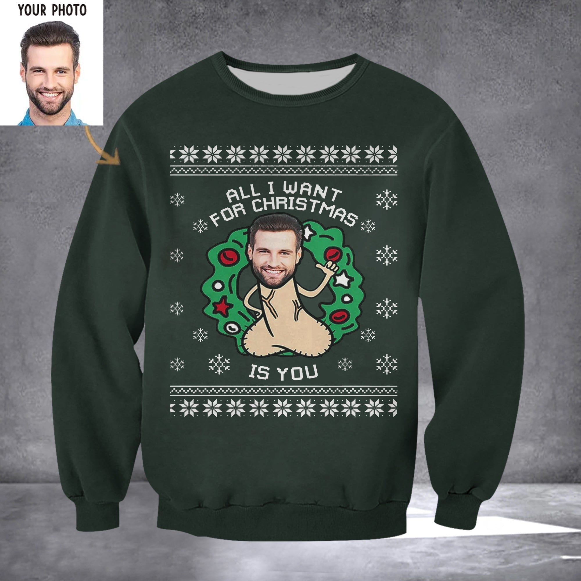 Customized Photo All I Want For Christmas Is You Sweatshirt Top Male Gifts For Christmas