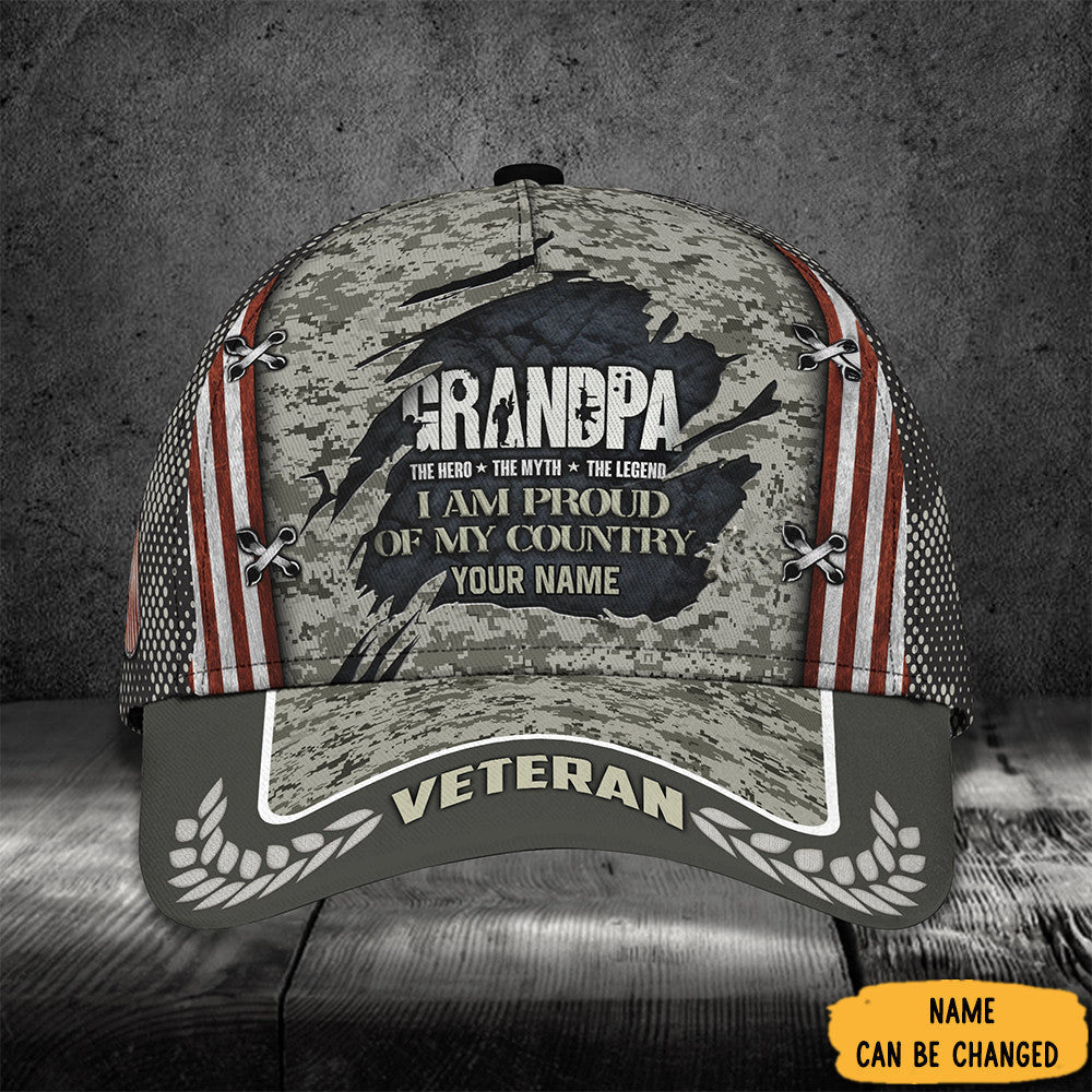 Custom Grandpa Veteran Hat The Hero The Myth The Legend Veterans Day Gifts For Grandfather