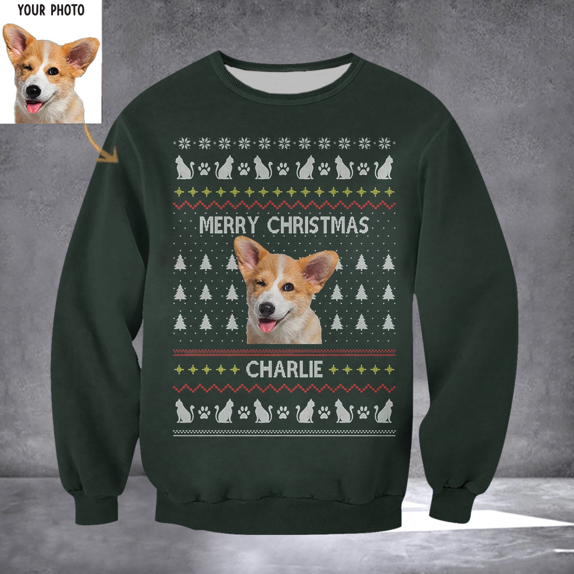 Personalized Photo Corgi Merry Christmas Sweatshirt Funny Xmas Clothing Dog Owners Gifts