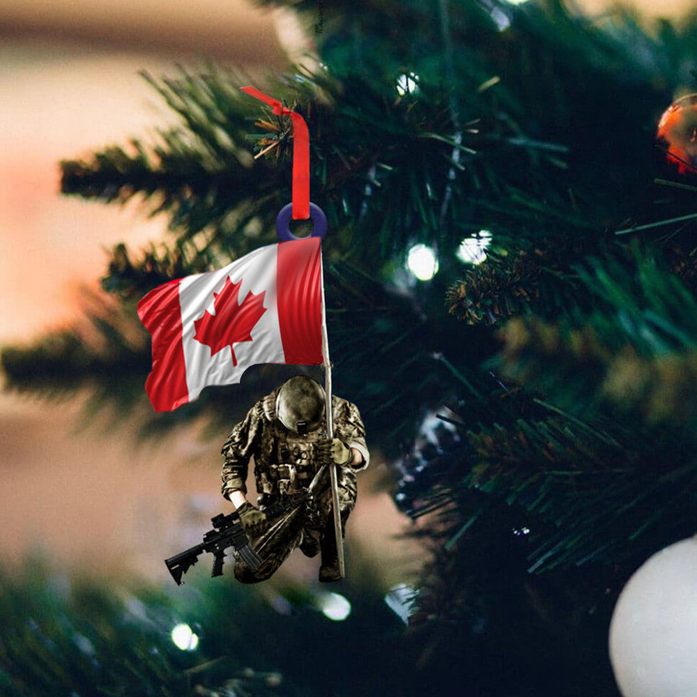 Soldier Holding Canada Flag Ornament Remembrance Canadian Veterans Ornaments For Christmas Tree