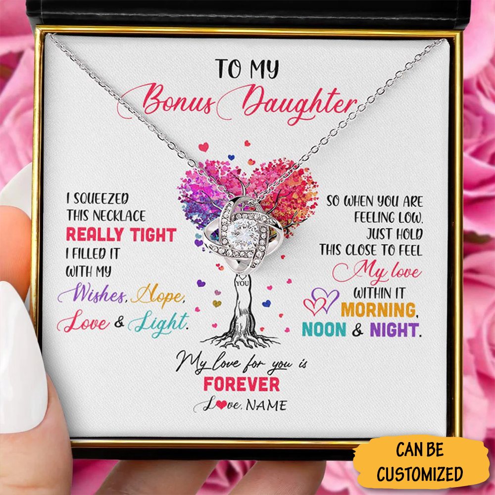 Custom To My Bonus Daughter Love Knot Necklace With Message For Giving A Necklace Birthday For Bonus Daughter