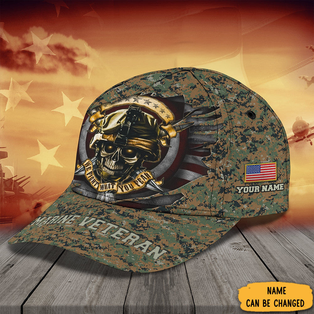 Personalized Marine Veteran Camo Hat USA Flag USMC Marine Corps Veteran Caps Gift