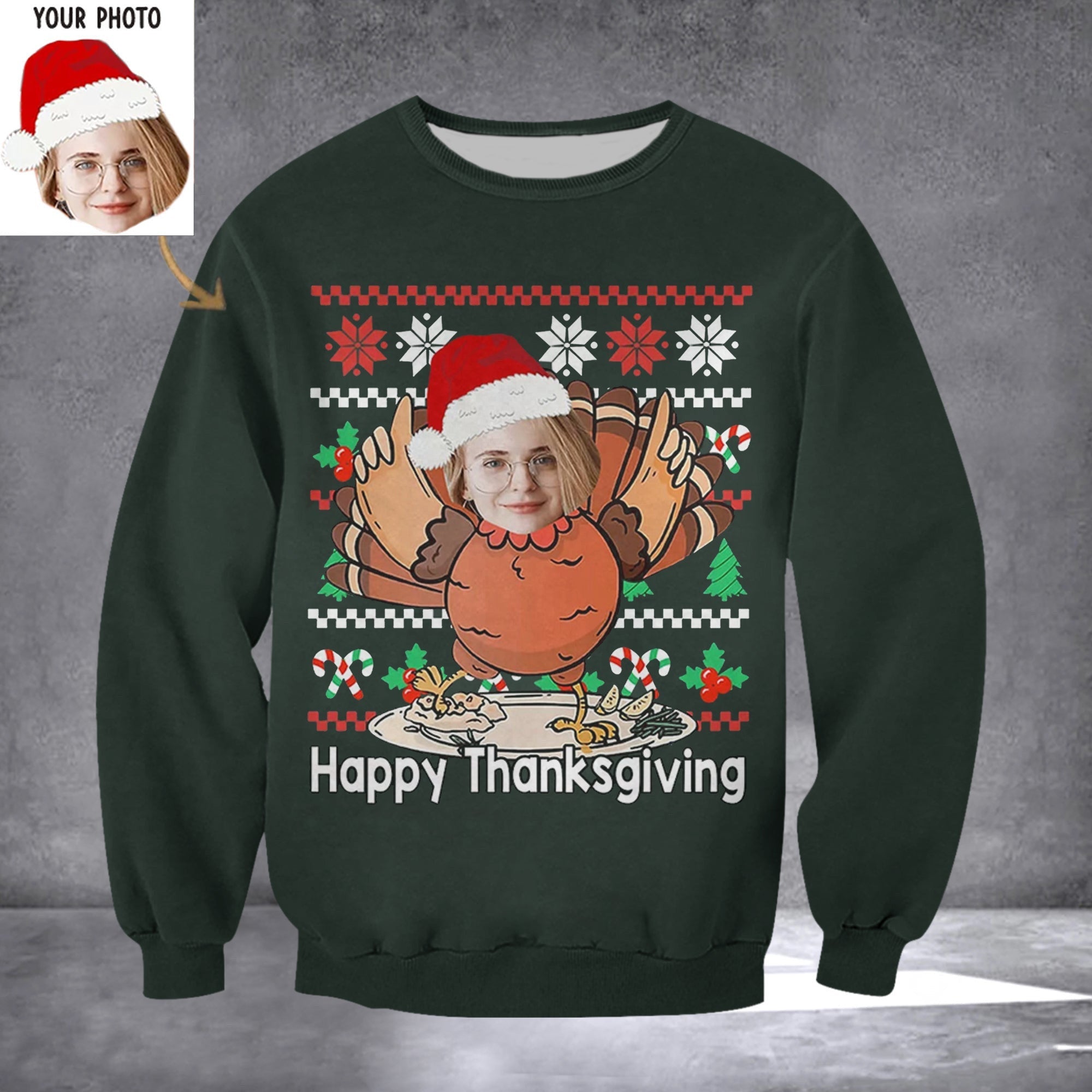Custom Face Turkey Sweatshirt Happy Thanksgiving Sweatshirt Christmas Gifts 2024 For Her