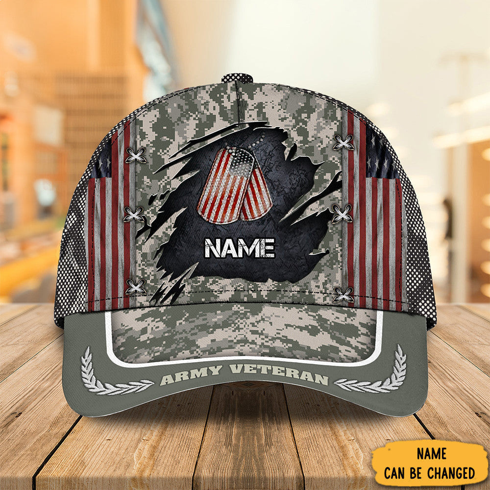 Personalized US Army Veteran Camo Hat American Flag Unique Best Gift For Army Veteran