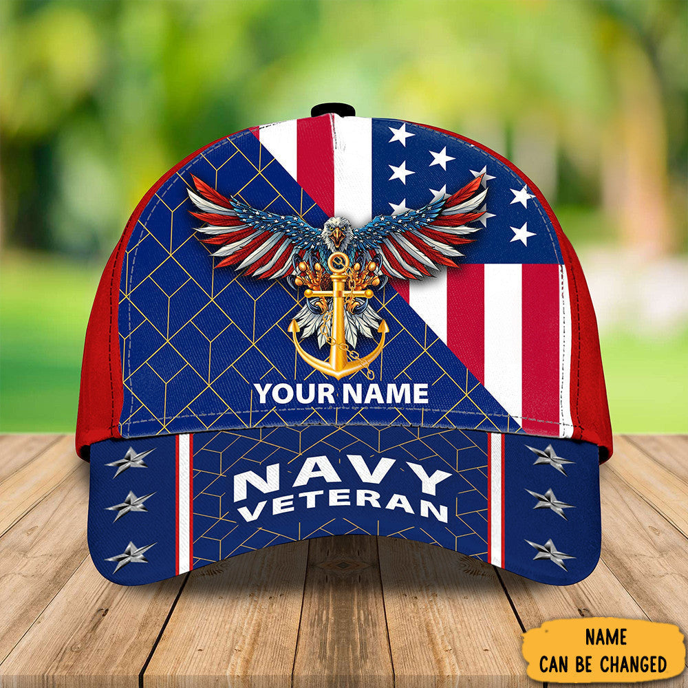 Personalized Eagle Navy Veteran Hat American Flag Patriotic U.S Navy Veteran Ball Caps