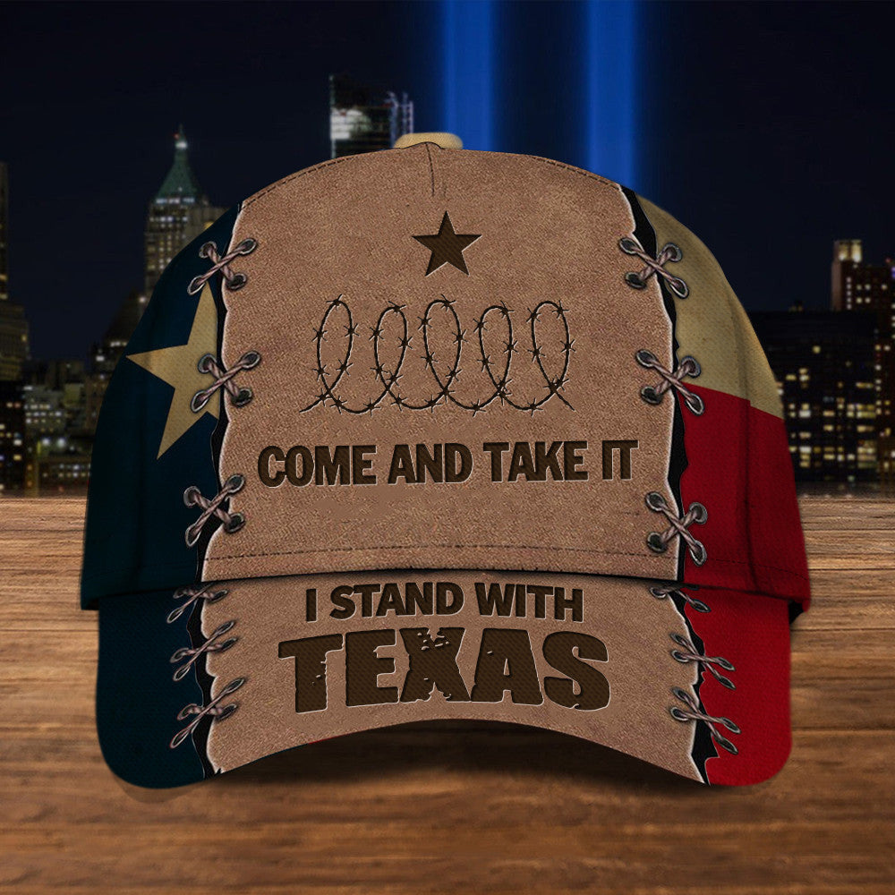 I Stand With Texas Hat Come Take It Barbed Wire Hat MAGA Merch Texas Flag Hat