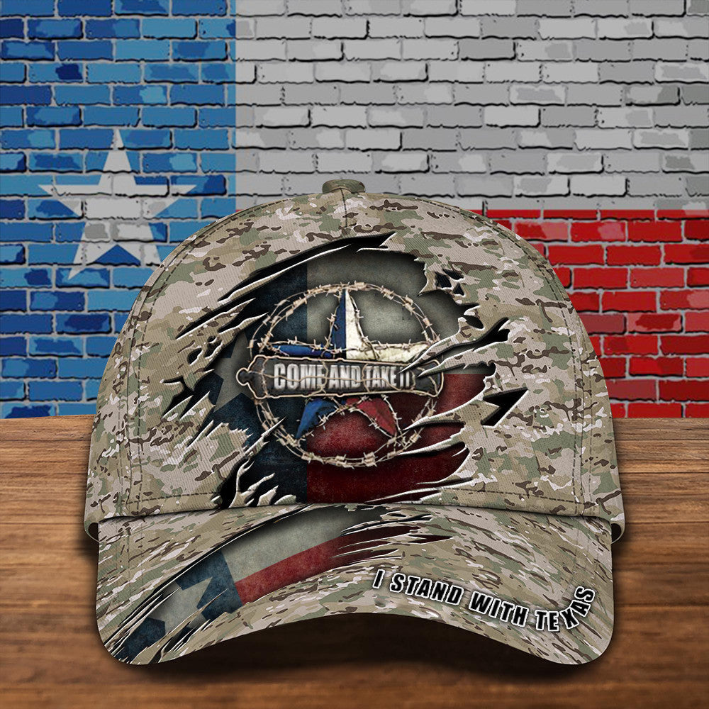 I Stand With Texas Camo Hat Come And Take It Razor Wire Hat MAGA Merch Gifts For Texans