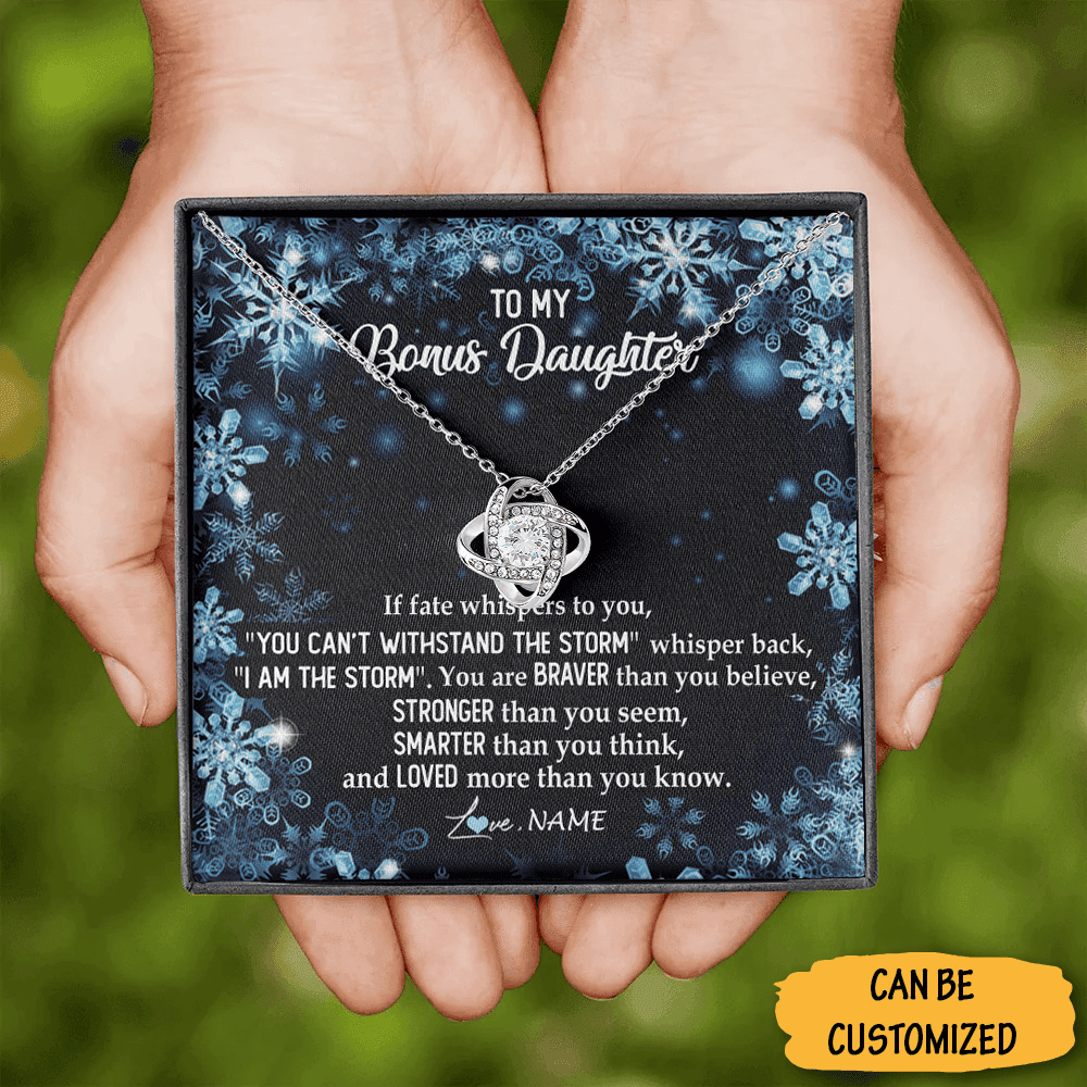 Personalized To My Bonus Daughter Necklace Love Knot Silver Necklace Bonus Daughter Gifts From Dad