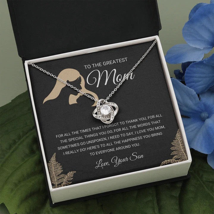 To The Greatest Mom Love Knot Necklace With Message Card Mother's Day Gifts Necklace From Son