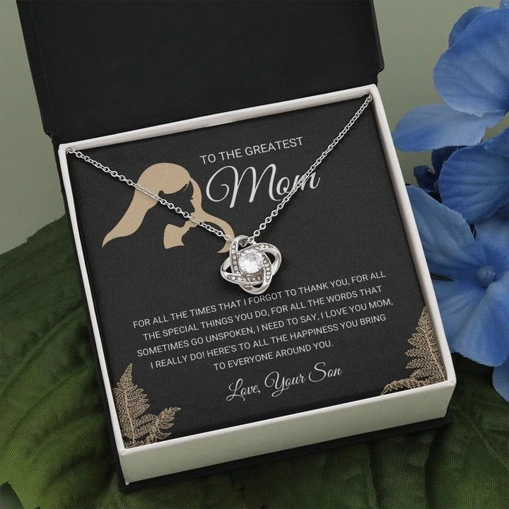 To The Greatest Mom Love Knot Necklace With Message Card Mother's Day Gifts Necklace From Son