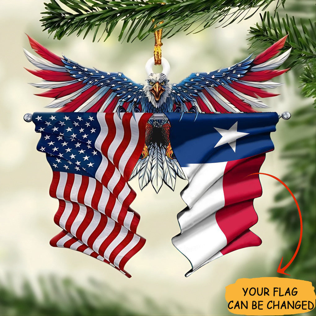 Customized Texas Flag American Eagle Ornament Patriotic Christmas Ornament Decorating