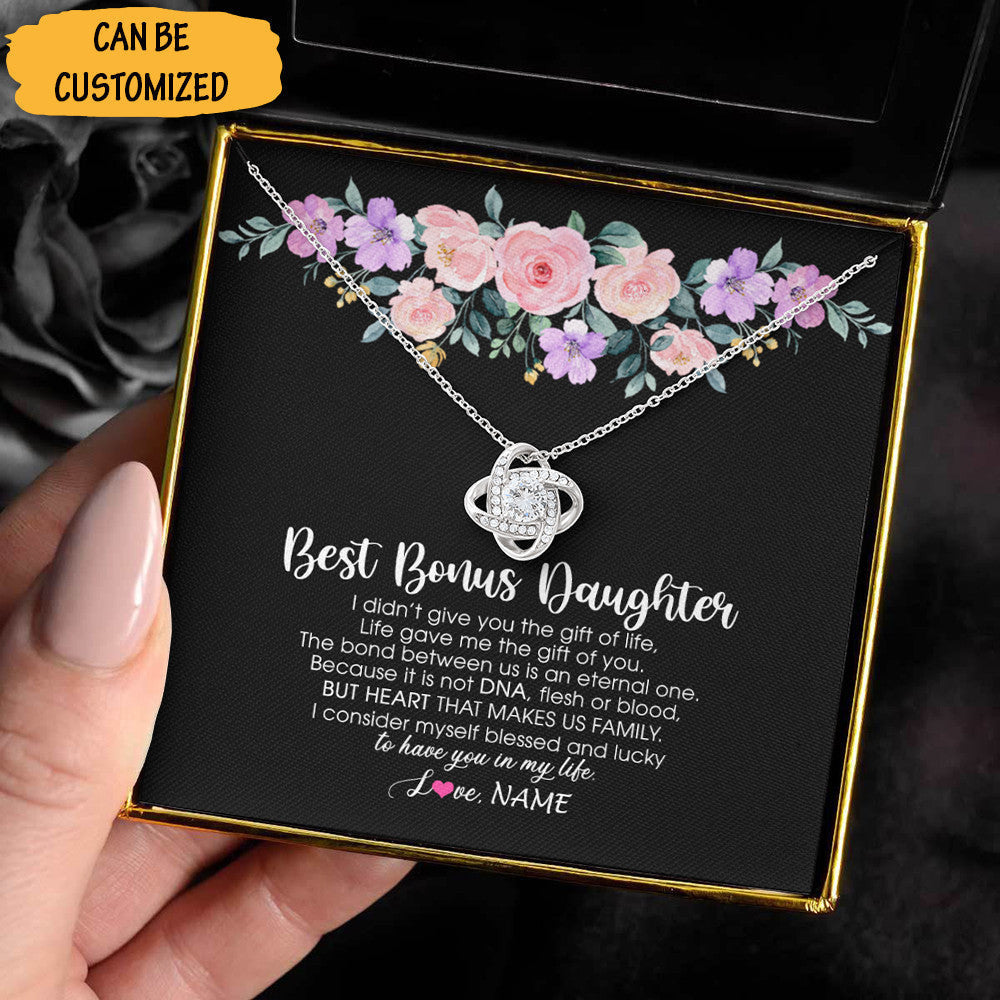 Personalized To My Bonus Daughter Necklace Sterling Silver Love Knot Pendant Bonus Daughter Gifts From Step Dad