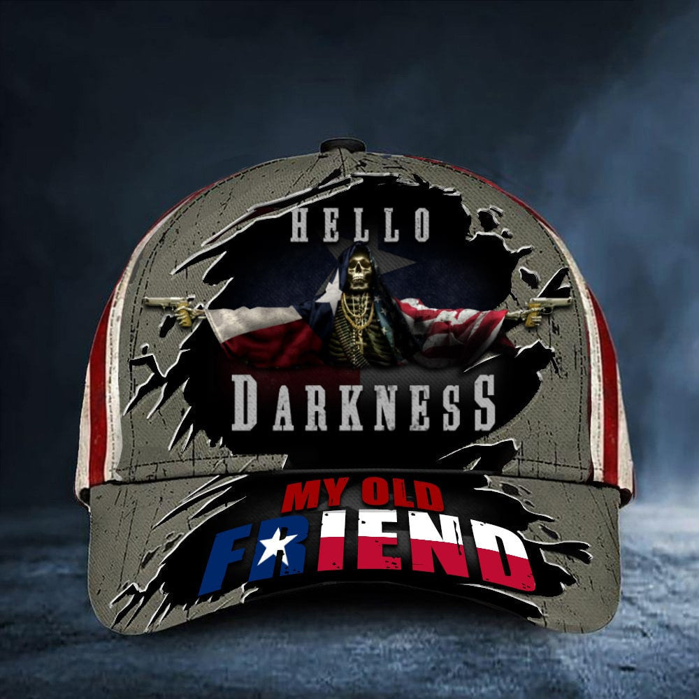 Texas Hello Darkness My Old Friend Hat Texas And USA Flag Skull Hats Father's Day Gifts 2024