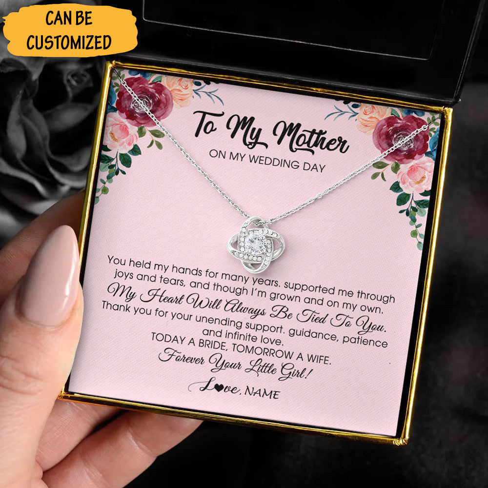 Personalized To My Mother On My Wedding Necklace Sterling Silver Love Knot Necklace Gifts For Mom On Wedding Day