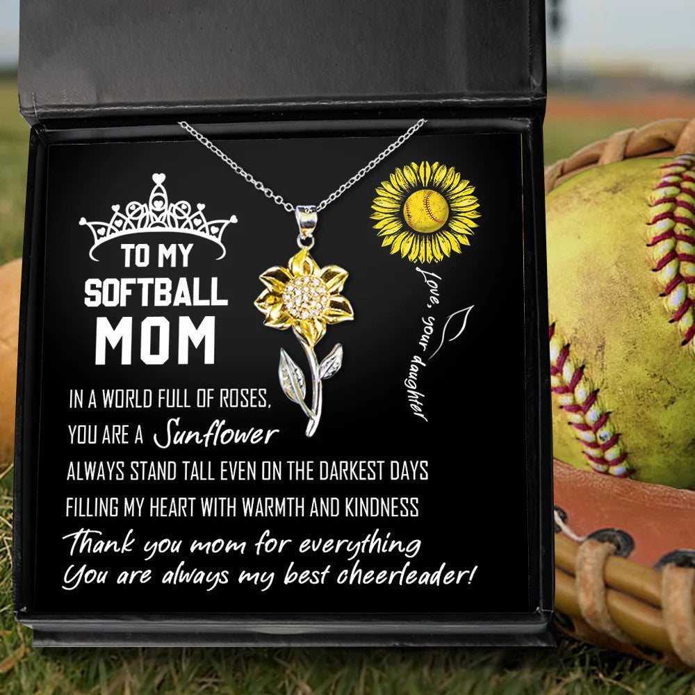 To My Softball Mom Gold Sunflower Necklace Mom Necklace From Daughter Thank You Mom For Everything