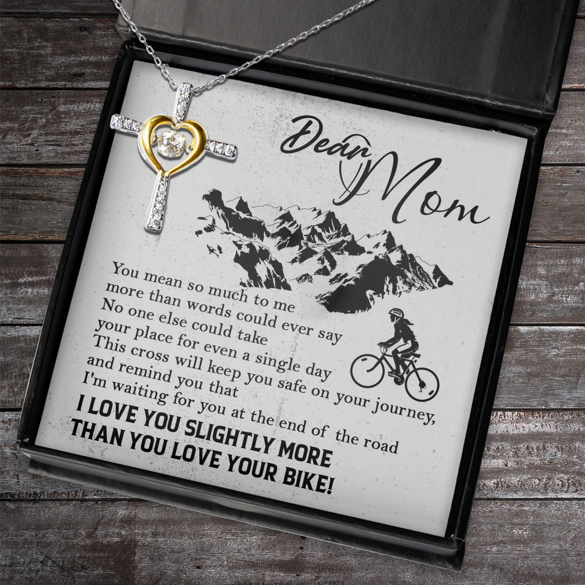 Dear Mom Cycling Heart Cross Necklace Cross Necklace With Heart In The Middle Cycling Mother's Day Gifts