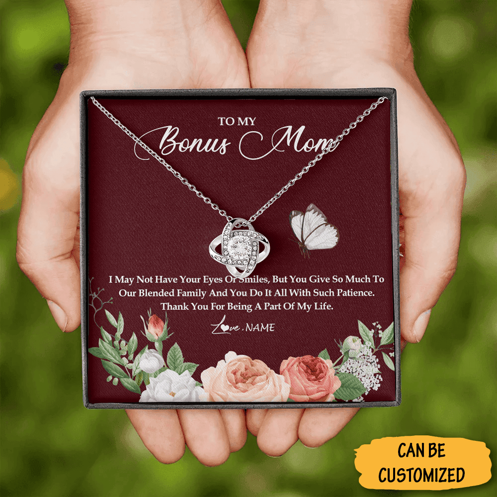 Personalized To My Bonus Mom Necklace Sterling Silver Love Knot Necklace Bonus Mom Gift Box From Daughter